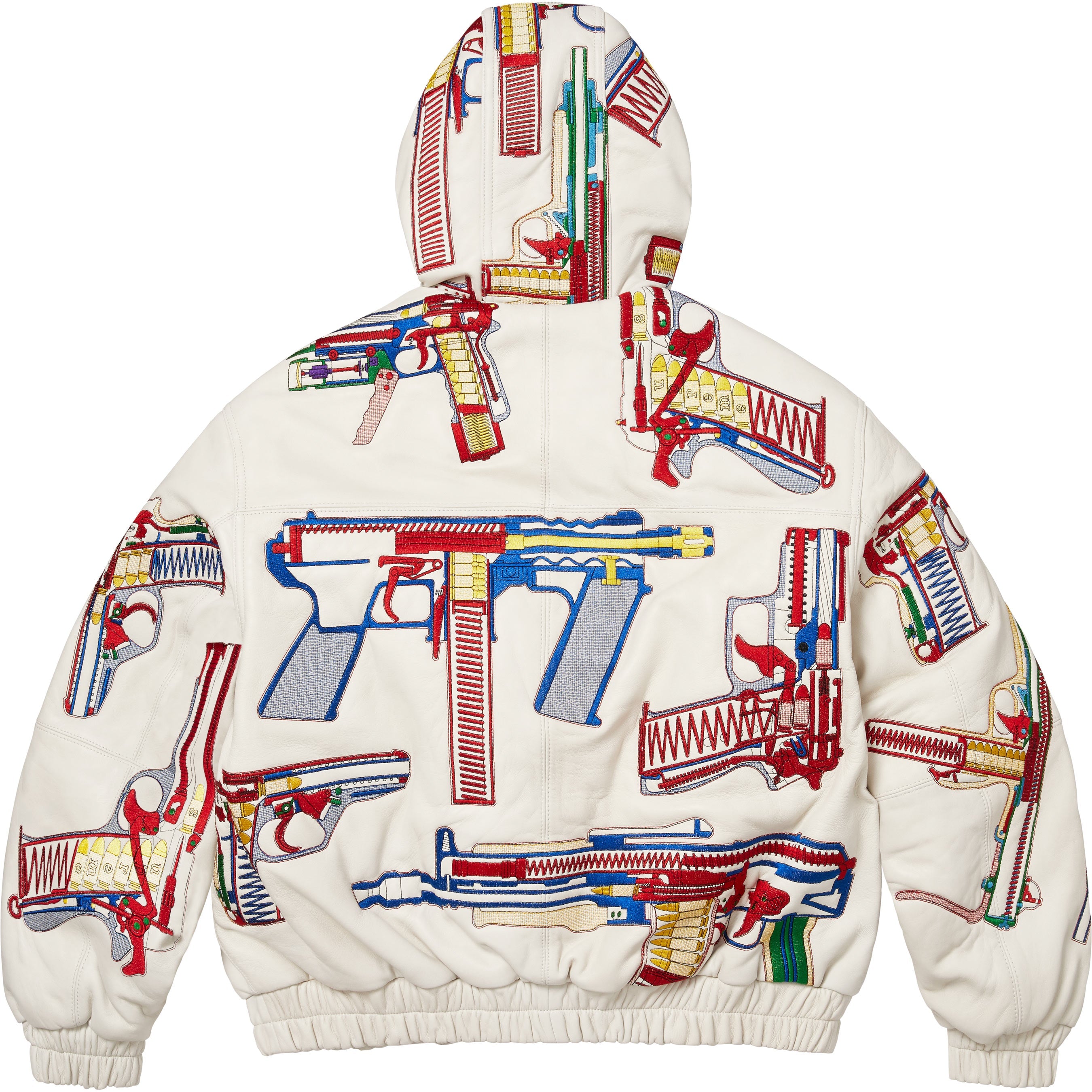 Guns Embroidered Hooded Leather Jacket view 2